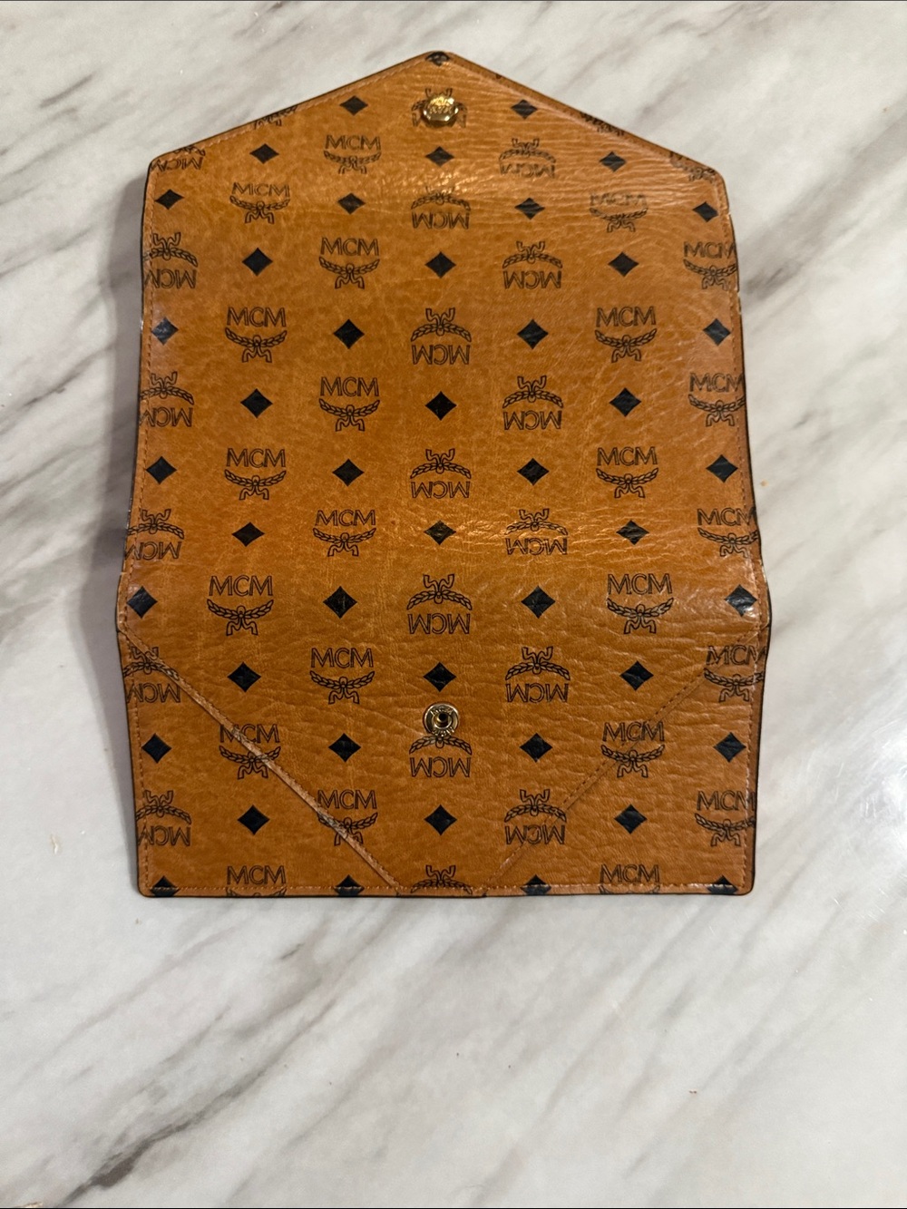MCM Cognac Logo Envelope Wallet with Gold Snap - Picture 2 of 9